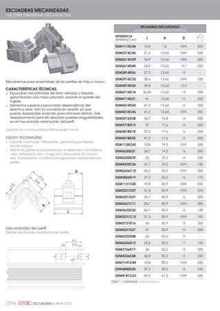 199PRZESUWNE | CORREDERA
Elementos de cierre de las co-
rrederas.
CARACTERÍSTICAS TÉCNICAS:
Ajustados al marco para
regular con el gancho de
cierre.
Zincado en negro.
Se adaptan a múltiples series
correderas tradicionales o
perimetrales.
8
CONTRACIERRES
ZACZEPY
Elementy zaczepu do okien
przesuwnych.
CECHY TECHNICZNE
Dopasowane do ramy dla
wyregulowania hakiem za-
mykania.
Ocynkowany na czarno.
Dostosowane do wielu rodza-
jów okien przesuwnych.
5,00
37,00
9,90
8,50
24,80
37,00
13,20
6,80
12,10
8,20
24,80
37,00
11,00
6,80
13,00
9,10
18,30
35,00
10,30
13,50
46,60
6,30
9,30
20,00
11,60
5,30
32,00
8,50
13,2020,00
13,40
8,50 32,00
9,50
71,00
46,0090,00 10,00
90,00
71,00
10,00
11,10
15,00
11,60
15,70
20,00
32,00
20,00
32,00
7,2
10,50
2,7
7,60
10,40
20,00
32,00
6,2
9,50
2,0
6,30
8,8
20,00
32,00
6,8
10,70
6,60
9,4
48,30
3,70
14,60
12,209,70
10,70
20,00
14,10
32,00
15,20
11,00
10,20
5,70
5,80
32,50
9,71
19,50
12,00
7,0
6,50
14
5,0
35,00
3,16
54,00
3,4
6,90
4,40
03004 0301003009
09107
03011
03012
09106
03030
03028
03079C
03013 03014
0503074 0503075 0503076
0503077
5,00
34,90
9
8
0503086
 