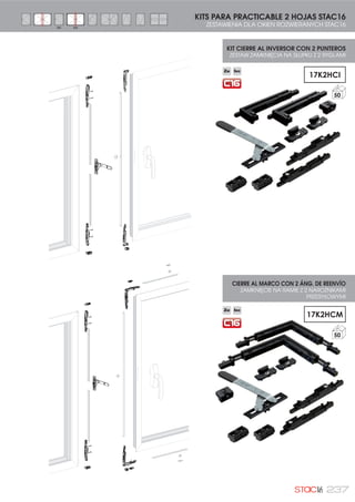 214 ESCUADRAS | BRACKETS
Mecanismos para ensamblaje de los perfiles de hoja y marco.
CARACTERÍSTICAS TÉCNICAS:
Escuadras mecanizadas de tetón estriado y fresado,
garantizando una mejor precisión durante el apriete del
inglete.
Elementos superior posicionado dependiendo del
sistema y serie. Esto la convierte en versátil, ya que
puede desplazarse sirviendo para otra serie distinta. Este
desplazamiento permite absorber posibles irregularidades
en el mecanizado estampado del perfil.
ESCUADRAS MECANIZADAS
ŁĄCZNIKI OBRABIANE MECHANICZNE
Łączniki do montowania profili skrzydeł i ramy.
CECHY TECHNICZNE:
Łączniki nacinane i frezowane, gwarantujące lepszy
docisk kątowy.
Elementy górne pozycjonowane w zależności od systemu
i serii. Wielofunkcyjne, mogą być stosowane do innych
serii. Przesuwanie umożliwia korygowanie niedokładności
profilu.
27,5
9
9
8
R4,5
6,75
0HFDQL]DGRV GHO SHUÀO
Detale obrabianie mechanicznie profilu
(68$'5$6 0($1,=$'$6
âć=1,., 2%5$%,$1( 0(+$1,=1(
REFERENCIA
5()(5(1-1
L H D
0 10,8 12 CENT. 300
0 21,6 13,65 CENT. 250
0 24,9 13,65 CENT. 250
0' 24,9 13,65 10,7 250
0' 27,5 13,65 15 -
0 28,6 13,65 CENT. 250
0' 29,8 13,65 12,5 -
0' 36,85 13,65 15 250
0' 41 13,65 15 250
0' 41,5 13,65 15 250
0 41,5 13,65 CENT. 250
0' 24,7 15,8 16 250
0' 37 17,6 15 200
0' 37,2 17,6 16 250
0' 41,5 17,6 15 200
0 10,8 19,2 CENT. 250
0' 24,7 19,2 16 200
0' 25 19,2 16 250
0 41,1 19,2 CENT. 150
0 24,7 25,2 CENT. 200
0' 37,5 25,2 16 175
0 10,8 30,9 CENT. 250
0 21,8 30,9 CENT. 225
0' 24,7 30,9 16 200
0 24,7 30,9 CENT. 200
0' 24,7 30,9 16 130
0 31,5 30,9 CENT. 100
0' 36 30,9 15 250
0' 41 30,9 15 250
0' 22 33,2 15 -
0' 25,6 35,2 11 125
0' 36 35,2 15 245
0' 40,8 35,2 15 250
0 10,8 39,2 CENT. 250
0' 37,5 39,2 15 245
0 40,5 41,2 CENT. 245
CENT. = CENTRADO :ģ52'.2:$1
25,60
5,70
27,8
L
H
D
 