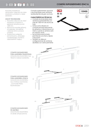 228 MAQUINARIA| MASZYNY
Troqueladora de fallebas semiau-
tomática para pletina falleba de
canal europeo.
CARACTERÍSTICAS TÉCNICAS:
Mecaniza pletinas fallebas para
canal europeo.
Corte y punzonado a 6 mm.
Además troquela y remacha.
Facilita la actividad del téc-
nico proporcionando mayor
eficiencia y rapidez a su trabajo
(menos recortes).
Apenas ocupa espacio en el
taller: 240 x 250 x 365 mm
Elementos y componentes de
la máquina de máxima cali-
dad.
Corte y punzonado: 6 mm
Cięcie i perforowanie: 6 mm
Troquelado
Wykrajanie
Remachado
REF. 0517002
Nitowanie
NR REF. 0517002
Wykrojnik półautomatyczny do
listew do kanału „europejskiego.
CECHY TECHNICZNE:
Obróbka listwy do kanału eu-
ropejskiego, kanał 16 mm .
Cięcie, wykrawanie otwo-
ru 6 mm i nitowanie bolca
zamykającego.
Ułatwia pracę zwiększając
wydajność i prędkość pracy
(mniej docinania).
Zajmuje mało miejsca w war-
sztacie: 240 x 250 x 365 mm
Elementy i komponenty
maszyny najwyższej jakości.
4448
1
4450
1
SOPORTE DEVANADORA DE BOBINA DE FALLEBA
STOJAK NAWIJARKI SZPULI DO LISTEW
TROQUELADORA DE FALLEBAS TFS-04
WYKROJNIK DO LISTEW TFS - 04
 