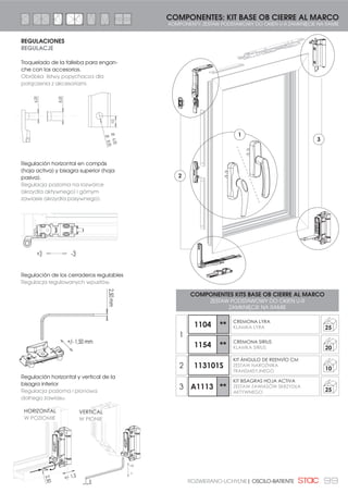 20
3 110200
PUNTO DE CIERRE REGULABLE
ZACZEP REGULOWANY 100
4 0710621
CONJUNTO RESBALÓN
=(67$: -Č==.$ 100
APERTURA EXTERIOR CIERRE AL INVERSOR
OTWIERANE NA ZEWNĄTRZ ZAMYKANIE NA SŁUPKU
2
3
EXT. EXT.
RQÀJXUDFLyQ UHDOL]DEOH FRQ UHPDFKHV
Zestawienie wykonane z bolcami nitowanymi.
4
 