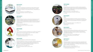 INNOVAR 2019 CONCURSO NACIONAL DE INNOVACIONES200 201
2019-0181
Just Cook
Sistema para la preparación de alimentos de manera autónoma para
personas con discapacidad motriz de miembro superior o cualquier
usuario que lo necesite. Son tres sistemas prácticos, configurables y de
peso liviano.
Cinthia Belén Morales: cinmorales4@gmail.com
Facultad de Arquitectura, Urbanismo y Diseño (UNC)
Córdoba
2019-0217
Media-Bici
Vehículo a pedal que brinda una nueva forma de movilizarse de modo
recreativo o deportivo, generando una experiencia diferente en el
usuario al momento de transportarse. La postura del usuario al usarlo es
novedosa, ya que va parado sobre los pedales y necesita de equilibrio
corporal diferente.
Octavio Oroz: otiaoroz@gmail.com
Facultad de Arquitectura, Diseño y Urbanismo (UBA)
Buenos Aires
2019-0228
Pixtra
Juego constructivo de piezas encastrables que se combinan para generar
tramas y formas coloridas. Destinado para niños, jóvenes y adultos.
Tamy Ferreyra: naomitamara95@gmail.com
Facultad de Arquitectura, Diseño y Urbanismo (UBA)
Ciudad Autónoma de Buenos Aires
2019-0339
Acceso a guardias con información anticipada
Herramienta digital que, en tiempo real, procesa y optimiza la información
existente sobre los servicios de guardia médica para brindarla a los
ciudadanos. Informa cantidad de pacientes, tiempos de espera y las
prestaciones actualizadas de cada efector de salud.
Julieta Melina Arrúa: juliarrua@gmail.com
Facultad de Arquitectura Diseño y Urbanismo (UNL)
Santa Fe
2019-0465
Pull-Shit
Equipamiento para entrenamiento anaeróbico de alta intensidad al
aire libre. Versátil y portátil, pesa solo 7 kg y es de pequeña dimensión.
Mediante sus tres configuraciones permite realizar más de 50 ejercicios
con carga regulable hasta 200 kg.
Matías Daniel Alladio: matialladio@hotmail.com
Facultad de Arquitectura, Urbanismo y Diseño (UNC)
Córdoba
2019-0479
AIDE
Asistente de salud inteligente para adultos mayores que refuerza el
nivel de acompañamiento para con sus tratamientos y, principalmente,
en relación con el consumo de pastillas. Formado por un dispositivo
y una app.
Ian Lihuel Demián Mancini Pérez: ianmethyst@gmail.com
Facultad de Bellas Artes (UNLP)
Buenos Aires
2019-0575
Skamas Accesorios
Diseño de accesorios femeninos fabricados a partir de cuero y escamas
de pescado como elemento natural innovador. Genera texturas y
morfologías renovadoras, y brinda un producto original de calidad y
comodidad para el público.
Camila Copello Coradini: camiicoradini@gmail.com
Facultad de Artes, Diseño y Comunicación (UCP)
Corrientes
2019-0717
CeramECO
Familia de productos de cerámica que aprovecha la capacidad sonora
del material. Bloques y paneles que permiten subdividir espacios para
mejorar la acústica del ambiente, su morfología simple permite al usuario
generar múltiples configuraciones.
María Eugenia Bidal: meugebidal@gmail.com
Facultad de Arquitectura, Diseño y Urbanismo (UBA)
Ciudad Autónoma de Buenos Aires
UNIVERSITARIOSYTERCIARIOS
UNIVERSITARIOSYTERCIARIOS
 