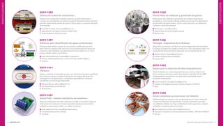 INNOVAR 2019 CONCURSO NACIONAL DE INNOVACIONES96 97
2019-1432
Planta Piloto de malteado y germinado de granos
Planta piloto de malteado y germinado de cereales y legumbres,
escalables a nivel industrial. Brinda asistencia técnica en la elaboración
de derivados de grano entero. Única a nivel nacional y sin referencias
similares a nivel internacional.
Nicolás Apro: napro@inti.gob.ar
Instituto Nacional de Tecnología Industrial
Buenos Aires
2019-1436
Hemogly - diagnóstico de la diabetes
Dispositivo económico y de fácil uso para el diagnóstico de la diabetes.
El equipo de detección portátil se basa en un chip nanoestructurado con
capacidad de reconocimiento molecular con nanopartículas de oro.
Mariana Hamer: mhamer@unsam.edu.ar
Instituto de Nanosistemas (UNSAM)
Buenos Aires
2019-1453
Equipo para la obtención de films biopoliméricos
Túnel de secado con cinta transportadora que permite obtener, de
forma continua, películas a partir de polímeros naturales. Al ser 100%
biodegradables representan una alternativa sustentable para el
envasado de alimentos.
Jimena Gamboni: jimenagamboni@gmail.com
Instituto de Investigaciones para la Industria Química (CONICET)
Salta
2019-1494
Snacks saludables para personas con diabetes
Galletitas bajas en calorías y ricas en fibra hechas con harina obtenida
a partir de tubérculos de topinambur. Producto ideal para personas
con diabetes, debido a su bajo contenido de índice glucémico. Opción
saludable y novedosa para el mercado.
Nora Alejandra Comelli: noracomelli@hotmail.com
Facultad de Ingeniería y Ciencias Agropecuarias (UNSL) - INTEQUI (CONICET)
San Luis
2019-1352
Sistema de control de red eléctrica
Sistema que a través de un tablero supervisa, brinda información y
controla una red eléctrica de manera remota. El almacenamiento de datos
permite implementar planes de acción a futuro para un consumo eficiente
de la energía.
José Abel Andrada: abel.andrada@gmail.com
Departamento de Ingeniería Eléctrica (FRBA-UTN)
Ciudad Autónoma de Buenos Aires
2019-1397
Biosensor para identificación de aguas contaminadas
Producto desarrollado a partir de una bacteria modificada que sirve
para indicar la presencia de mercurio como contaminante en aguas de
consumo o del ambiente. Las determinaciones se realizan en un único
ensayo simple, rápido y económico.
Julián Ignacio Mendoza: mendoza@ibr-conicet.gov.ar
Instituto de Biología Molecular y Celular de Rosario (UNR-CONICET)
Santa Fe
2019-1411
UNQueso
Queso contenido y madurado en tripa con crecimiento fúngico superficial.
Esta cobertura fúngica impide el desarrollo de hongos alterantes y/o
toxicogénicos. De apariencia y caracteres organolépticos. Producto
transferible con tecnología disponible.
Alfonsina Moavro: alfonmoa@gmail.com
Universidad Nacional de Quilmes
Buenos Aires
2019-1431
Actual Point - sistema inalámbrico de monitoreo
Sensores inteligentes permiten anticiparse a fallas en grandes máquinas,
reduciendo los costos por roturas imprevistas. Opera por transmisión
inalámbrica de energía y datos, sin cables ni baterías.
Diego Alberto Vicente: vicente@ing.unlpam.edu.ar
Universidad Nacional de La Pampa
La Pampa
INVESTIGADORES
INVESTIGADORES
 