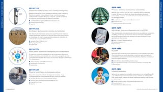 INNOVAR 2019 CONCURSO NACIONAL DE INNOVACIONES120 121
2019-1310
Plataforma multipropósito para ciudades inteligentes
Basada en Internet of Things, inteligencia artificial y edge computing.
Monitorea variables meteorológicas, redes inalámbricas, gases
contaminantes o la altura de los ríos o lagunas, y posee un módulo
de video par reconocimiento de objetos o personas.
	Juan Pablo Manson: gpereyra@interactive-dynamics.com
	Interactive Dynamics S.R.L.
	 Santa Fe
2019-1354
Eco Sniper - pulverización selectiva de herbicidas
Este sistema permite realizar aplicaciones específicamente sobre las
malezas detectadas mediante sus cámaras ópticas para evitar hacerlo
en la totalidad del lote. El equipo puede montarse en el botalón de
cualquier tipo de pulverizador terrestre.
	Leonardo Elgart: info@milar.farm
	Milar Agro Tech S.R.L.
	 Buenos Aires
2019-1378
Smart Salud - habitación inteligente para cuadripléjicos
El sistema se comanda mediante la voz de los pacientes. Algunas de
las funcionalidades automatizadas son: encendido y apagado de luces,
movimiento del respaldo de la cama y de la cortina, llamador a enfermería,
TV y climatización.
	Gustavo Cantero: cantero@tecnord.com.ar
	Rehabilitación Tecnord S.R.L.
	 Buenos Aires
2019-1429
Placa de control para termotanques solares
Dispositivo capaz de controlar estrategias de consumo, carga
y mantenimiento de la temperatura del agua, según los perfiles y
la cantidad de usuarios en termotanques solares.
	Santiago Laiolo: elsolsaleparatodosoficial@gmail.com
	El Sol Sale Para Todos
	 Santa Fe
2019-1603
Prenova - sistemas constructivos sustentables
Método para construir losas sin vigas y optimizar tiempo, materiales
y costos. Se basa en el diseño de discos de polietileno reciclado
presurizados, que sirven como elemento alivianador de estructuras
de hormigón armado.
	Ricardo Horacio Levinton: contacto@prenova.com.ar
	Plusprenova S.R.L.
	 Ciudad Autónoma de Buenos Aires
2019-1679
GlycoStrips - tiras para diagnóstico de E. coli STEC
Tiras reactivas para el diagnóstico de infecciones causadas por Escherichia
coli STEC, productoras del Síndrome Urémico Hemolítico (SUH). Este
tipo de diagnóstico rápido solo requiere una gota de sangre y arroja
resultados en diez minutos.
	Diego J. Comerci: info@chemtest.net
	Chemtest Argentina S.A.
	 Buenos Aires
2019-1686
NutriAPP
Aplicación que brinda soluciones alimenticias a comunidades vulnerables.
Ofrece una guía con menús saludables y nutritivos que contemplen la
accesibilidad y presupuestos diarios de las familias. Además, incorpora un
sistema de geolocalización.
	Emilce Palmero: desarrollo@sanpantaleon.org.ar
	Centro de Medicina Familiar y Comunitaria San Pantaleón (Fundación MF)
	 Buenos Aires
2019-1894
Creakids Innovation
Aplicación en realidad aumentada y virtual todo en uno. Incluye lentes 3D
y un cardboard para armar. Funciona on-line u off-line. Los niños podrán
crear obras de arte, viajar en el tiempo, explorar el espacio, jugar carreras
o montar naves.
	Solange Rodríguez Soifer: srodriguezsoifer@competir.com
	Competir Edtech
	 Ciudad Autónoma de Buenos Aires
EMPRESASYTERCERSECTOR
EMPRESASYTERCERSECTOR
 