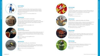 INNOVAR 2019 CONCURSO NACIONAL DE INNOVACIONES132 133
EMPRENDEDORESEINVENTORES
EMPRENDEDORESEINVENTORES
2019-0144
Chimeleta
Convierte cualquier objeto conductivo en una tecla. Permite manejar los
objetos de la pantalla de la computadora a través de una fruta, un poco
de masa conductora, o solo dibujando en un trozo de papel.
	Andrea Rocca: cursosmoviles@gmail.com
	Geniateka
	 Ciudad Autónoma de Buenos Aires
2019-0147
Family Garden - cadena de jardines de infantes
Red de jardines de infantes privados, a inaugurar en la Ciudad Autónoma
de Buenos Aires, que ofrece educación inicial de calidad (método
Montessori), segura y flexible en horarios (amplia disponibilidad horaria,
de lunes a sábados) y locaciones (gran cobertura geográfica).
	Natalia Soledad Gómez: ns_gomez@yahoo.com.ar
	 Ciudad Autónoma de Buenos Aires
2019-0160
SOMA brew
Sistema de control con parámetros configurables y acceso remoto (vía
computadora, tablet o celular), artesanal y automatizado, para facilitar
las tareas rutinarias de microcervecerías.
	Alejandro Obaid: kirgui@yahoo.com
	 Ciudad Autónoma de Buenos Aires
2019-0165
Aqua Temperatus
Tapa de termo con termómetro digital para la medición continua
y en tiempo real de la temperatura del líquido contenido.
	Mariano Delbuono: info@estudiogyd.com.ar
	Estudio G&D
	 Buenos Aires
2019-0096
Oficios 2.0
Es una suite de aplicaciones web y móviles que permiten promover
y modernizar el mercado de oficios tradicionales (plomero, gasista o
electricista, etcétera), volviéndolo más eficiente, accesible, confiable,
transparente y competitivo.
	Juan Manuel Lazzarini: juan.manuel.lazzarini@gmail.com
	 Santa Fe
2019-0125
Muro portante de madera arriostrado
Técnica en base a tabiques dobles de tablones de madera maciza
machihembrados, que arriostrados entre sí configuran un muro portante
de notable rigidez y solidez estructural; utiliza energía renovable y
materiales sustentables.
	Horacio Bernardo Garate: arqgarate@gmail.com
	 Buenos Aires
2019-0126
Medición digital dentaria
Instrumento para medir piezas dentarias utilizando software que realiza un
diagnóstico computarizado de ortodoncia e implantes. Indica de forma
precisa la necesidad o no de extraer dientes, así como medida y cantidad
de implantes.
	Mauricio Haenggi: mauriciohaenggi@hotmail.com
	Alameda Odontología
	 Entre Ríos
2019-0134
Detector de incendio para cosechadoras
Control auditivo de motor y sistema hidráulico por medio de sensores
detectores de gases de incendio de alta sensibilidad. Control visual de
motor y sistema hidráulico (cámaras térmicas).
	Gustavo Garrone: garrone_gustavo@yahoo.com.ar
	Arión
	 Santa Fe
 