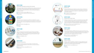 INNOVAR 2019 CONCURSO NACIONAL DE INNOVACIONES164 165
EMPRENDEDORESEINVENTORES
EMPRENDEDORESEINVENTORES
2019-1630
Miavit.care
Sistema automatizado para realizarse pruebas clínicas y monitorear la
salud de manera proactiva, promoviendo la salutogénesis, que incluye
desde que el usuario toma la muestra en su hogar, hasta que obtiene
sus resultados digitales.
Lucía Vigezzi: lucia.vigezzi@gmail.com
Ciudad Autónoma de Buenos Aires
2019-1633
Aparato para cebar mate
Permite el mantenimiento constante de la temperatura del agua a 84°C
y mantiene también a temperatura constante el recipiente (el mate en
sí) con un portamate metálico termostatizado. También sirve para la
obtención de café o té, o simplemente agua a diferentes temperaturas.
Carlos Omar Nicosia: carlos.nicosia@yahoo.com.ar
Ciudad Autónoma de Buenos Aires
2019-1643
Mate Iguazú
Polvo soluble instantáneo 100% del árbol de la yerba mate. Proporciona
mucha energía, antioxidantes, es bueno para desintoxicar el cuerpo, ayuda
a concentrarse y previene enfermedades. Fácil de usar como bebida o
también para cocinar cualquier receta que se desee.
Victoria Angeloz: victoriadaloz@gmail.com
Ciudad Autónoma de Buenos Aires
2019-1644
Chrono Sentry
Hardware, software embebido y casing de un equipo electrónico para
el seguimiento y la detección de máxima vulnerabilidad de plagas en
frutales, para una óptima aplicación fitosanitaria.
Ismael Potolicchio: ismanqn@hotmail.com
Edems
Neuquén
2019-1584
Entrenador/simulador terrestre de aviación
El Entrenador Táctico de Aviación del Ejército es un sistema de educación
para aviadores militares para ejecutar operaciones aeromóviles en un
entorno virtual, lo que permite ahorrar costos y tiempos de operación
en ejercicios reales.
Sergio Di Clemente: sdiclemente@ejercito.mil.ar
Escuela de Aviación del Ejército (Fuerza Aérea Argentina)
Buenos Aires
2019-1595
Solmáforo
Indicador luminoso instantáneo de radiación UV. Mediante un sensor
específico mide el nivel de intensidad en este espectro y a través de luces
de colores indica el nivel de peligrosidad que representa una exposición
directa al sol.
Fernando Frassetto: ferfrasse@gmail.com
Greentech
Río Negro
2019-1600
A-Live
Sistema completamente automatizado para la perfusión de tejidos
biológicos montados en chips de microfluídica reutilizables, donde se
pueden crear y mantener vivos tejidos de pacientes específicos para
testeo de drogas e investigación.
Aden Díaz: adiaz@lifesi.com.ar
Life SI
Córdoba
2019-1627
Calienta pie eléctrico
Fuente de calor permanente en forma segura y económica para
personas de edad avanzada que sufren el frío en noches de invierno
mientras duermen.
Alberto José Gergela: eycgergela@hotmail.com
Buenos Aires
 