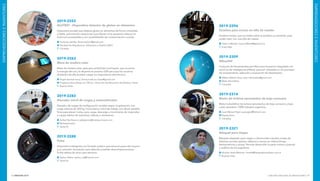 INNOVAR 2019 CONCURSO NACIONAL DE INNOVACIONES178 179
EMPRENDEDORESEINVENTORES
EMPRENDEDORESEINVENTORES
2019-2296
Escalera para acceso en silla de ruedas
Escalera-rampa, que se instala sobre la escalera ya existente, para
poder subir con una silla de ruedas.
	César Caffaratti: cesar.caffaratti@gmail.com
	 Entre Ríos
2019-2309
RReacHH
Conjunto de herramientas para Recursos Humanos integradas con
servicios de inteligencia artificial, para ser utilizadas en los procesos
de reclutamiento, selección y evaluación de desempeño.
	Walter Alberto Sosa: wsys.informatica@gmail.com
	Wsys Informática
	Córdoba
2019-2314
Motor de turbina aeronáutico de bajo consumo
Motor turbohélice de turbina aeronáutico de bajo consumo y bajo
costo operativo, 100% industria argentina.
	Juan Manuel Papiz: juanpapiz@hotmail.com
	Papizturbine
	Córdoba
2019-2321
Básquet para ciegos
Básquet adaptado para ciegos o disminuidos visuales a base de
distintos sonidos (pelota, tablero) y marcas en relieve (líneas
demarcatorias y zonas). Permite desarrollar la parte motora, postural
y auditiva de los jugadores.
	Ricardo Jesús Molinari: ricardo@basquetparaciegos.com.ar
	 Buenos Aires
2019-2252
GLUTEST - Dispositivo detector de gluten en alimentos
Dispositivo portátil que detecta gluten en alimentos de forma inmediata
y fiable, previniendo situaciones que afectan a las personas celíacas en
entornos susceptibles y con posibilidades de contaminación cruzada.
	Florencia del Río: florenciadr21@gmail.com
	Facultad de Arquitectura, Urbanismo y Diseño (UNC)
	Córdoba
2019-2263
Mesa de madera solar
Mesa de madera solar, apta para ambientes iluminados, que acumula
la energía del sol y la dispone en puertos USB para que los usuarios
alrededor de ella puedan cargar sus dispositivos electrónicos.
	Ángel Germán Iocca: finesconoficios.claraz@gmail.com
	Programa Secundaria con Oficios - Dirección de Educación de Adultos, Claraz
	 Buenos Aires
2019-2282
Elevador móvil de cargas y motovehículos
Elevador de cargas de configuración variable según la aplicación, con
carga máxima de 320 kg. Tiene banco móvil de trabajo con altura variable.
Sirve para elevar motos, para carga, descarga y movimiento de materiales
o cargas dentro de industrias, talleres o almacenes.
	Aníbal Del Grecco: adelgrecco@motoperimetro.com
	Motoperímetro
	 Santa Fe
2019-2288
Pulse
Dispositivo inteligente con formato pulsera que sensa el pulso del usuario
y su variación de presión para detectar posibles descompensaciones.
Emite alertas de aviso para terceros.
	Ayrton Patiño: ayrton_np@hotmail.com
	 Santa Fe
 