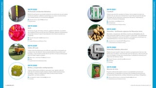 INNOVAR 2019 CONCURSO NACIONAL DE INNOVACIONES180 181
EMPRENDEDORESEINVENTORES
EMPRENDEDORESEINVENTORES
2019-2351
i-seatbelt
Sistema que permite visualizar en tiempo real el estado de todos los
asientos de una aeronave, facilitando el control del personal de abordo
del estado de los cinturones y posiciones de asiento, mejorando el
confort y el tiempo de despegue.
Lucas Saclier: saclier@gmail.com
Smartgalideas
Ciudad Autónoma de Buenos Aires
2019-2381
Estruvitas - fertilizante orgánico de liberación lenta
Reciclado y recuperación del fósforo vía Estruvita (NH4
MgPO4
.6H2
O).
Este compuesto orgánico natural, en polvo o granulado, como fertilizante
permite la liberación continua de fósforo, y así optimiza y contribuye a la
sustentabilidad de un recurso natural no renovable.
Leopoldo Sucre: leopoldo28751@gmail.com
Ciudad Autónoma de Buenos Aires
2019-2383
Edubotika Robótica Educativa
Plataforma para impartir clases de robótica y programación que son más
fáciles para el profesor, más divertidas para los alumnos y más económicas
para los colegios. Incluye dos componentes: la plataforma educativa y el
desarrollo de distintos robots.
Eduardo Ferreyra: edumferreyra@hotmail.com
Edubótika
Córdoba
2019-2388
Mancha de tinta
Proyecto editorial de diseño inclusivo y accesibilidad universal que
contempla en la usabilidad y la producción el trabajo de personas con
discapacidad (diseñadores, artistas, ilustradores, escritores y fotógrafos).
Verónica Silvana García: somosmanchadetinta@gmail.com
Ciudad Autónoma de Buenos Aires
2019-2323
Perforación conducida hidráulica
Robot de perforación accionada hidráulica con autonomía, ya que realiza
la tarea de perforar y detecta cuando llega a su nuevo ciclo de reinicio.
Con simples piezas y lo convencional adaptado.
Eduardo García: edg1950@gmail.com
Buenos Aires
2019-2325
Gelis
Golosinas de jugo de frutas, verduras y gelatina liofilizada. La proteína
de la gelatina forma una red que al ser liofilizada adquiere características
sensoriales únicas, lo que lo hace atractivo a los niños sin perder sus
nutrientes.
Facundo Pieniazek: fnp@hotmail.com.ar
Gelis
Ciudad Autónoma de Buenos Aires
2019-2339
Tráiler off-road
Tráiler liviano de diseño para uso off-road, capaz de ser remolcado por
cualquier tipo de vehículo. Tiene compartimientos de guardado para
equipaje y carpa de fácil armado (forma de libro). Incluye portaequipaje
para bicicletas, kayaks, etcétera.
Martín Díaz: martindiaz1975@yahoo.com.ar
Boue
Ciudad Autónoma de Buenos Aires
2019-2343
Nodos y meganodos multipropósito
Sistema constructivo modular en seco para crear objetos útiles de
todo tipo de manera simple, práctica y rápida, desde equipamiento
doméstico, urbano e institucional, hasta construcciones livianas,
pergolados, cocheras, etcétera.
Luis Alejandro Tosetti: luistosetti@gmail.com
Córdoba
 