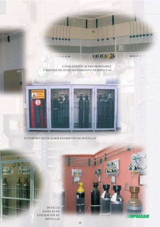 CANALIZACIÓN ACERO INOXIDABLE 
Y SISTEMA DE AVISO AGOTAMIENTO DE BOTELLAS 
EXTERIOR CASETA ALMACENAMIENTO DE BOTELLAS 
29 
DETALLE 
PANELES DE 
UTILIZACIÓN DE 
BOTELLAS 
 