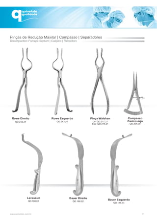 11
Rowe Direito
QD.242.24
Rowe Esquerdo
QD.243.24
Compasso
Castroviejo
QD.308.30
Pinça Walshan
Dir: QD.317.21
Esq: QD.316.21
Lavassier
QD.188.01
Bauer Esquerdo
QD.188.03
Bauer Direito
QD.188.02
Pinças de Redução Maxilar | Compasso | Separadores
Dissimpaction Forceps Septum | Calipers | Retractors
 