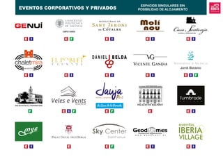 EVENTOS CORPORATIVOS Y PRIVADOS
ESPACIOS SINGULARES SIN
POSIBILIDAD DE ALOJAMIENTO
 