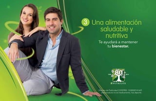 26
Una alimentación
saludable y
nutritiva
Te ayudará a mantener
tu bienestar.
Permiso de Publicidad COFEPRIS: 133300201A1623
Este producto no es medicamento, haz deporte.
3
1934 2014
 