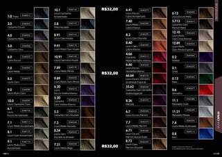 LINHA
CAPILAR
PROFISSIONAL
139
138
1.0 Preto
3.0
Castanho Escuro
4.0
Castanho Médio
5.0
Castanho Claro
6.0
Louro Escuro
7.0
Louro Médio
8.0
Louro Claro
9.0
Louro Muito Claro
10.0
Louro Claríssimo Claro
6.1
Louro
Escuro Acinzentado
7.1
Louro Médio Acinzentado
8.1
Louro Claro Acinzentado
9.1
Louro Muito Claro
Acinzentado
10.1
Louro Claríssimo
Acinzentado
2.8
Preto Azulado
7.31
Louro Médio Bege
8.3
Louro Claro Dourado
8.26
Marsala
6.7
Louro Escuro Marrom
7.7
Louro Médio Marrom
4.66
Castanho
Médio Vermelho Intenso
6.66
Louro Escuro
Vermelho Intenso
8.40
Louro Claro
Cobre Intenso
66.64
Louro Escuro Vermelho
Acobreado Especial
55.62
Castanho Claro Vermelho
Violeta Especial
6.71
Louro Escuro
Marrom Acinzentado
7.40
Louro Médio
Cobre Intenso
6.41
Louro Escuro
Cobre Acinzentado
6.13
Louro Escuro Mate
5.713
Castanho Claro
Marrom Mate
12.10
Louro Muito
Claro Cinza Intenso
12.89
Louro Muito
Claro Pérola Especial
0.2
Violeta
0.1
Cinza
0.13
Mate
0.6
Vermelho
11.1
Matizador Cinza
11.21
Matizador Pérola
7.4
Louro Médio Acobreado
0.8
Azul
8.91
Louro Claro Irisado
9.91
Louro Muito Claro Irisado
10.91
Louro Claríssimo Irisado
7.89
Louro Médio Pérola
9.89
Louro Muito Claro Pérola
5.3
Castanho Claro Dourado
7.3
Louro Médio Dourado
8.34
Louro claro
dourado acobreado
6.20
Louro
Escuro Violeta Intenso
5.20
Castanho
Claro Violeta Intenso
304001C
304002C
304003C
304004C
304005C
304006C
304007C
304008C
304009C
304010C
304011C
304012C
304013C
304014C
304015C
304026C
304029C
304035C
304036C
304037C
304031C
304032C
304030C
304033C
304034C
304038C
304028C
304027C
304040C
304041C
304042C
304043C
304044C
304045C
304046C
304047C
304048C
304049C
304050C
304051C
304016C
304017C
304018C
304019C
304020C
304023C
304024C
304025C
304021C
304022C
8.73
Louro Claro
Marrom Dourado
304039C
Imagens meramente ilustrativas.
As tonalidades podem sofrer pequenas alterações.
R$32,00
R$32,00
R$32,00
 