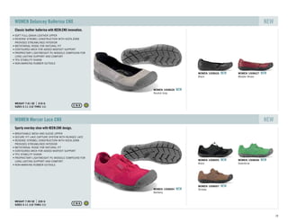 Classic leather ballerina with KEEN.CNX innovation.
SIZES 5-11 (1/2 THRU 11)
WEIGHT 7.61 OZ 216 G
SOFT FULL-GRAIN LEATHER UPPER
REVERSE STROBEL CONSTRUCTION WITH KEEN.ZORB
PROVIDES STREAMLINED INTERIOR
METATARSAL RIDGE FOR NATURAL FIT
CONTOURED ARCH FOR ADDED MIDFOOT SUPPORT
PROPRIETARY LIGHTWEIGHT PU MIDSOLE COMPOUND FOR
LONG LASTING SUPPORT AND COMFORT
TPU STABILITY SHANK
NON-MARKING RUBBER OUTSOLE
WOMEN Delancey Ballerina CNX NEW
Black
WOMEN 1008626 NEW
Madder Brown
WOMEN 1008627 NEW
Neutral Gray
WOMEN 1008628 NEW
Sporty everday shoe with KEEN.CNX design.
SIZES 5-11 (1/2 THRU 11)
WEIGHT 7.99 OZ 226 G
BREATHABLE MESH AND SUEDE UPPER
SECURE FIT LACE CAPTURE SYSTEM WITH BUNGEE LACE
REVERSE STROBEL CONSTRUCTION WITH KEEN.ZORB
PROVIDES STREAMLINED INTERIOR
METATARSAL RIDGE FOR NATURAL FIT
CONTOURED ARCH FOR ADDED MIDFOOT SUPPORT
TPU STABILITY SHANK
PROPRIETARY LIGHTWEIGHT PU MIDSOLE COMPOUND FOR
LONG LASTING SUPPORT AND COMFORT
NON-MARKING RUBBER OUTSOLE
WOMEN Mercer Lace CNX NEW
Black
WOMEN 1008695 NEW
Greenbriar
WOMEN 1008696 NEW
Shitake
WOMEN 1008697 NEW
Barberry
WOMEN 1008694 NEW
19
 