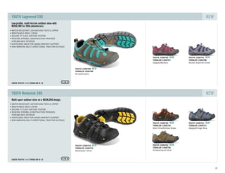 Low proﬁle, multi-terrain outdoor shoe with
KEEN.CNX for littleadventurers.
SIZES YOUTH 1-6 TODDLER 8-13
WATER-RESISTANT LEATHER AND TEXTILE UPPER
BREATHABLE MESH LINING
SECURE FIT LACE CAPTURE SYSTEM
REVERSE STROBEL CONSTRUCTION PROVIDES
STREAMLINED INTERIOR
CONTOURED ARCH FOR ADDED MIDFOOT SUPPORT
NON-MARKING MULTI-DIRECTIONAL TRACTION OUTSOLE
YOUTH Sagewood CNX NEW
YOUTH 1008790 NEW
TODDLER 1008787
Gargoyle/Barberry
YOUTH 1008791 NEW
TODDLER 1008788
Neutral Gray/Ultra Violet
Brindle/Ceramic
TODDLER 1008786
YOUTH 1008789 NEW
Multi-sport outdoor shoe on a KEEN.CNX design.
SIZES YOUTH 1-6 TODDLER 8-13
WATER-RESISTANT LEATHER AND TEXTILE UPPER
BREATHABLE MESH LINING
SECURE FIT LACE CAPTURE SYSTEM
REVERSE STROBEL CONSTRUCTION PROVIDES
STREAMLINED INTERIOR
CONTOURED ARCH FOR ADDED MIDFOOT SUPPORT
NON-MARKING MULTI-DIRECTIONAL TRACTION OUTSOLE
YOUTH Medomak CNX NEW
YOUTH 1008760 NEW
TODDLER 1008756
Black Olive/Bombay Brown
YOUTH 1008761 NEW
TODDLER 1008757
Gargoyle/Ensign Blue
YOUTH 1008762 NEW
TODDLER 1008758
Shitake/Capulet OliveBlack/Cyber Yellow
TODDLER 1008755
YOUTH 1008759 NEW
23
 