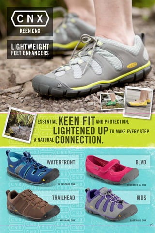 WATERFRONT BLVD
TRAILHEAD KIDS
M Tunari CNX
W Cascade CNX
Sagewood CNX
W Mercer MJ CNX
LIGHTWEIGHT
FEET ENHANCERS
KEEN.CNX
 