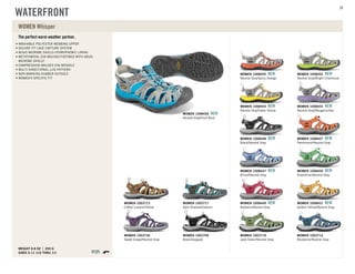 The perfect warm weather partner.
SIZES 5-11 (1/2 THRU 11)
WEIGHT 8.8 OZ 250 G
WASHABLE POLYESTER WEBBING UPPER
SECURE FIT LACE CAPTURE SYSTEM
AEGIS MICROBE SHIELD HYDROPHOBIC LINING
METATOMICAL EVA MOLDED FOOTBED WITH AEGIS
MICROBE SHIELD
COMPRESSION MOLDED EVA MIDSOLE
MULTI-DIRECTIONAL LUG PATTERN
NON-MARKING RUBBER OUTSOLE
WOMEN'S SPECIFIC FIT
WOMEN Whisper
Neutral Gray/Spicy Orange
WOMEN 1008455 NEW
Neutral Gray/Bright Chartreuse
WOMEN 1008452 NEW
Neutral Gray/Cyber Yellow
WOMEN 1008454 NEW
Neutral Gray/Bougainvillea
WOMEN 1008453 NEW
Black/Neutral Gray
WOMEN 1008448 NEW
Persimmon/Neutral Gray
WOMEN 1008457 NEW
Allure/Neutral Gray
WOMEN 1008447 NEW
Greenbriar/Neutral Gray
WOMEN 1008450 NEW
Barberry/Neutral Gray
WOMEN 1008449 NEW
Golden Yellow/Neutral Gray
WOMEN 1008451 NEW
Jade Green/Neutral Gray
WOMEN 1003719
Bluestone/Neutral Gray
WOMEN 1003712
Coffee Liqueur/Yellow
WOMEN 1003713
Dark Shadow/Ceramic
WOMEN 1003717
Sweet Grape/Neutral Gray
WOMEN 1003726
Black/Gargoyle
WOMEN 1003709
Neutral Gray/Vivid Blue
WOMEN 1008456 NEW
WATERFRONT
28
 