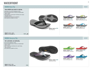 Classic KEEN ﬁt and comfort in a ﬂip-ﬂop.
SIZES 5-11 (1/2 THRU 11)
WEIGHT 5.4 OZ 153 G
WASHABLE POLYESTER WEBBING UPPER
AEGIS MICROBE SHIELD TREATED HYDROPHOBIC
MESH LINING
METATOMICAL EVA MOLDED FOOTBED WITH AEGIS
MICROBE SHIELD
COMPRESSION MOLDED EVA MIDSOLE
NON-MARKING RUBBER OUTSOLE
WOMEN Kona Flip NEW
Bougainvillea/Neutral Gray
WOMEN 1008751 NEW
Bright Chartreuse/Neutral Gray
WOMEN 1008750 NEW
Hot Coral/Neutral Gray
WOMEN 1008753 NEW
Norse Blue/Neutral Gray
WOMEN 1008754 NEW
Black/Navy/Gray
WOMEN 1008752 NEW
Soft, comfortable, non-slip ﬂip-ﬂop.
SIZES 5-11 (whole sizes only)
WEIGHT 3.5 OZ 85 G
POLYESTER WEBBING UPPER
AEGIS MICROBE SHIELD TREATED HYDROPHOBIC
MESH LINING
SOFT TOUCH EVA FOOTBED WITH ADDITIONAL
ARCH SUPPORT
NON-MARKING RUBBER OUTSOLE
WOMEN Veracruz Flip NEW
Greenbriar/Bright Chartreuse
WOMEN 1008805 NEW
Hot Coral/Gargoyle
WOMEN 1008806 NEW
Ultra Violet/Bougainvillea
WOMEN 1008807 NEW
Vivid Blue/Gargoyle
WOMEN 1008808 NEW
Black/Neutral Gray
WOMEN 1008804 NEW
WATERFRONT
30
 