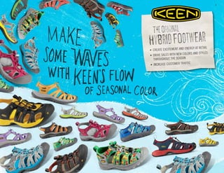 4
•	 CREATE EXCITEMENT AND ENERGY AT RETAIL
•	 DRIVE SALES WITH NEW COLORS AND STYLES	
	 THROUGHOUT THE SEASON
•	 INCREASE CUSTOMER TRAFFIC
TheOriginal
HyBridFOotwEar
 