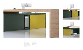 8.9




Molteplici sono le funzioni   Numerous functions
di questo contenitore         for this structural cabinet:
strutturale, esso funge       service unit, cpu holder
da mobile di servizio,        and return desk.
porta CPU e dattilo           Senape lacquered
scrivania. In primo piano     sliding door.
anta scorrevole in finitura
senape opaco.
 