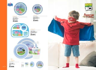 20 21
15387 / LMFF66
Prato Infantil Fundo
Melamine Peppa
12/72
15393 / LMFTB66
Tigela Infantil c/ borda
Melamine Peppa
12/72
15390 / LMFG66
Prato Melamine Infantil
Gd. Divisória Peppa
6/36
15399 / LMJ66
Jogo Soft Melamine
Peppa
3/24
L - 26,5cm A - 20cm
Prato : Melamina
Conjunto : Melamina
L - 7cm A - 9cm
L - 2,5cm A - 14cm
280ml
L - 15cm
L - 22cm
L - 22cm A - 1,5cm
Prato : Melamina
L - 16cm A - 3,5cm
Prato : Melamina
 