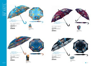 60 61
14463 / BSLA63
Sombrinha Top Galinha
Pintadinha 48 cm
12/48
EMBALAGEM
PERSONALIZADA
(TAG)
EMBALAGEM
PERSONALIZADA
(TAG)
Raio: 48 cm Estrutura: Metal Abertura: Auto
Seções: Um Varetas: Oito Tecido: Poliéster
14433 / BGLA58
Guarda Chuva Top Hot Wheels
48 cm
12/48
Raio: 48 cm Estrutura: Metal Abertura: Auto
Seções: Um Varetas: Oito Tecido: Poliéster
ABERTURA
AUTOMÁTICA
ABERTURA
AUTOMÁTICA
EMBALAGEM
PERSONALIZADA
(TAG)
Raio: 48 cm Estrutura: Metal Abertura: Auto
Seções: Um Varetas: Oito Tecido: Poliéster
14436 / BSLA60
Sombrinha Monster High 48 cm
12/48
14435 / BGLA59
Guarda Chuva Max Steel 48 cm
12/48
EMBALAGEM
PERSONALIZADA
(TAG)
Raio: 48 cm Estrutura: Metal Abertura: Auto
Seções: Um Varetas: Oito Tecido: Poliéster
ABERTURA
AUTOMÁTICA
ABERTURA
AUTOMÁTICA
 