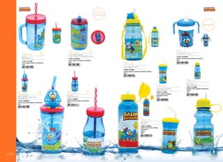 10 11
L - 6cm A - 13cm
380ml
Copo : Plástico PP + Silicone
L - 7,5cm A - 20cm
500ml
Copo / Tampa : Polipropileno
Canudo : Silicone
L - 6,6cm A - 21cm
500ml
Copo : Alumínio
Tampa : PP
L - 6,8cm A - 18cm
430ml
Copo : Tritan
Tampa / Canudo : PP
L - 8cm A - 16cm
420ml
Copo/ Tampa : Polipropileno
Canudo : Polietileno
17162 / LS18G63
Garrafa Treinamento Galinha Pintadinha
2/24
14408 / L01G63
Garrafa Esporte Galinha Pintadinha 500ml
6/48
14400 / L05G63
Cantil de Alumínio Galinha
Pintadinha
500ml
6/48
14410 / L12G63
Garrafa Tritan Galinha Pintadinha
450ml
3/1215427 / L14C63
Copo Esporte Galinha
Pintadinha 420ml
6/48
LANCAMENTO
LANCAMENTOS
TODOS OS PRODUTOS
DESTA PAGINA SAO˜
NOVA
ESTAMPA
11
17147 / L16G63
Garrafa Retro Galinha Pintadinha
6/24
L - 7cm A - 21cm
354ml
Tampa e Canudo : PP
Copo : AS
17153 / L17C63
Copo Happy Galinha Pintadinha
6/24
L - 10,3cm A - 18cm
420ml
Tampa e Canudo : PP
Copo : AS
17163 / LS19C63
Copo Lata Fun Galinha Pintadinha
2/24
17166 / LS20C63
Copo Canudo 3D Galinha Pintadinha
2/24
L - 9cm A - 27cm
450ml
Tampa : Plástico PP e Plástico LDPE
Personagem : PVC
Copo : Resína SAN
L - 7cm A - 13cm
410ml
Canudo : Plástico PP / Plástico LDPE / Silicone
Copo e Tampa : Resina MS
LANCAMENTO
LANCAMENTOS
TODOS OS PRODUTOS
DESTA PAGINA SAO˜
NOVA
ESTAMPA
 
