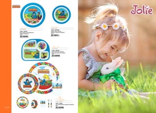 12 13
15389 / LMFF63
Prato Infantil Fundo Melamine
Galinha Pintadinha
12/72
L - 22cm A - 1,5cm
Prato : Melamina
15395 / LMFTB63
Tigela Infantil c/borda
Melamine Galinha Pintadinha
12/72
15392 / LMFG63
Prato Infantil Gd. Divisória
Melamine Galinha Pintadinha
6/36
15401 / LMJ63
Jogo Soft Melamine Galinha Pintadinha
3/24
L - 26,5cm A - 20cm
Prato : Melamina
L - 16cm A - 3,5cm
Prato : Melamina
Conjunto : Melamina
L - 7cm A - 9cm
L - 2,5cm A - 14cm
280ml
L - 15cm
L - 22cm
 