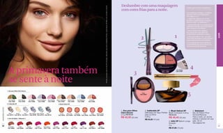 Deslumbre com uma maquiagem




                                                                                                                                                                                      Modelo maquiada: batom Infini XP Amandier, delineador para olhos Inalterable XP Brun, blush Delicat XP Miel e Duo de Olhos Coral Vif.
                                                                                                                                                                                                                                                                                                                                                                                                                        Tudo para looks noturnos
                                                                                                                                                                                                                                                                                                                              com cores frias para a noite.
                                                                                                                                                                                                                                                                                                                                                                                                                        Aconselhamos limpar e tonificar
                                                                                                                                                                                                                                                                                                                                                                                                                        sua pele antes da maquiagem.
                                                                                                                                                                                                                                                                                                                                                                                                                        (Ver págs. 6 e 7)
                                                                                                                                                                                                                                                                                                                                                                                                                        1. Infini XP: aplique do centro
                                                                                                                                                                                                                                                                                                                                                                                                                        do lábio superior para os cantos.
                                                                                                                                                                                                                                                                                                                                                                                                                        Efeitos mate* ou brilhante**.
                                                                                                                                                                                                                                                                                                                                                                                                                        2. Inalterable XP: com ajuda de seu
                                                                                                                                                                                                                                                                                                                                                                                                                        aplicador retrátil, trace uma linha
                                                                                                                                                                                                                                                                                                                                                                                                                        pelo contorno dos lábios.
                                                                                                                                                                                                                                                                                                                                                                                                                        3.Blush Delicat XP: aplique
                                                                                                                                                                                                                                                                                                                                                                                                                        nas maçãs do rosto para um




                                                                                                                                                                                                                                                                                                                                                                                                                                                              COR
                                                                                                                                                                                                                                                                                                                                                                                                         1
                                                                                                                                                                                                                                                                                                                                                                                                                        acabamento uniforme e suave.

                                                                                                                                                                                                                                                                                                                                                       2                                                                4. Duo para Olhos: use um tom
                                                                                                                                                                                                                                                                                                                                                                                                                        claro para iluminar e outro escuro
                                                                                                                                                                                                                                                                                                                                                                                                                        para proporcionar intensidade.
                                                                                                                                                                                                                                                                                                                                                                                                                        5. Para finalizar, uma fragrância
                                                                                                                                                                                                                                                                                                                                                                                                                        como Séduisant, para evocar seu
                                                                                                                                                                                                                                                                                                                                                                                                                        intenso poder de sedução.
                                                                                                                                                                                                                                                                                                                                                  Bleu Petrole




                                                                                                                                                                                                                                                                                                                                                                    Noir
                                                                                                                                                                                                                                                                                                                                                                                            Corail Vif




                                                                                                                                                                                                                                                                                                                                                                                                                            4
                    A primavera também                                                                                                                                                                                                                                                                                                    3
                                                                                                                                                                                                                                                                                                                                                                                                         Lilas Gelées
                                                                                                                                                                                                                                                                                                                                                                                                         Cód. 01857




                    se sente à noite                                                                                                                                                                                                                                                                                                                                                                                             Aster
                                                                                                                                                                                                                                                                                                                                                                                                                               Cód. 05212




                  1. Duo para Olhos Claro-Escuro
                                                                                                                                                                                                                                                                                                                                                       Eden
                                                                                                                                                                                                                                                                                                                                                     Cód. 02337                                                          5
                    Vert Neutre         Clair-Obscur      Vin Exquis   Jeu de Violettes   Rose Tendre   Marron Delicieux   Melon Doux     Ciel Nocturne     Corail Vif
                    Cód. 01861          Cód. 01855        Cód. 01856     Cód. 01858       Cód. 01859     Cód. 01852        Cód. 01854      Cód. 01860      Cód. 01862
                  2. Inalterable XP                                                                        3. Blush Delicat XP
www.lbel.com.br




                                                                                                                                                                                                                                                                                                                              1. Duo para Olhos                  2. Inalterable XP            3. Blush Delicat XP              5. Séduisant
                    Brun       Dorée       Gris    Bleu Obscur Bleu Petrole Noir
                                                                                                                                                                                                                                                                                                                              Claro-Escuro                       Delineador de Traço Perfeito Blush Compacto 5.29 g            Eau de Parfum Pour
                                                                                                            Cuivre    Rose Thé   Caramel      Miel      Affair   Abricot Doré
                  Cód. 02715 Cód. 02716 Cód. 02717 Cód. 02720 Cód. 02718 Cód. 02719                       Cód. 02376 Cód. 02339 Cód. 02338 Cód. 02335 Cód. 02342 Cód. 02343                                                                                                                                                   2.5 g R$ 50,00                     para os Olhos                R$ 60,50                         Femme/Perfume
                                                                                                                                                                                                                                                                                                                              R$ 42,50 (22 pts)                  0.28 g                                                        Para a noite, um aroma
                  4. Inﬁni XP (Mate* / Brilhante**)
                                                                                                                                                                                                                                                                                                                                                                                              R$ 48,40 (25 pts)                intenso e sedutor em sua
                                                                                                                                                                                                                                                                                                                                                                 R$ 34,50 (18 pts)
                                                                                                                                                                                                                                                                                                                                                                                              4. Infini XP Batom Longa         pele. 50 ml
                                                                                                                                                                                                                                                                                                                                                                                              Duração                          (Ver página 54)
 40                                                                                                                                                                                                                                                                                                                                                                                           2g                                                              41
                   Amandier*            Fraise*          Malve*      Fucsia**      Mandarine**    Pourpre*         Prune*         Rouge*         Vin*       Acajou**       Brave*
                   Cód. 05209         Cód. 05206       Cód. 05207   Cód. 11128     Cód. 11130    Cód. 11126      Cód. 11127      Cód. 11131   Cód. 11129   Cód. 05213    Cód. 05208                                                                                                                                                                                                           R$ 37,00 (19 pts)
 