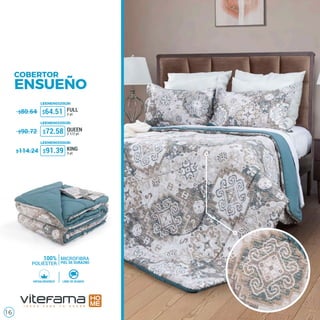 16
COBERTOR
ENSUEÑO
100%
POLIÉSTER
HIPOALERGÉNICO LIBRE DE ÁCAROS
MICROFIBRA
PIEL DE DURAZNO
2 1/2 pl.
2 pl.
3 pl.
FULL
KING
QUEEN$72.58
$64.51
$91.39
$80.64
$90.72
$114.24
LEENEN0320GRI
LEENEN0325GRI
LEENEN0330GRI
 