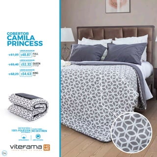 04
COBERTOR
CAMILA
PRINCESS
100% POLIÉSTER
MICROFIBRA
ALTO GRAMAJE
HIPOALERGÉNICO LIBRE DE ÁCAROS
NO DESTIÑEN
COLORES FIRMES
2 1/2 pl.
2 pl.
3 pl.
FULL
KING
LEEDCA0320GRI
LEEDCA0325GRI
LEEDCA0330GRI
QUEEN$52.32
$48.87
$54.63
$ 61,09
$ 65,40
$ 68,29
 