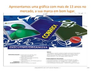 Mais um parceiro , que  atua no segmento promocional há 23 anos, e tem a solução perfeita para divulgar a sua empresa ou os seus produtos. Além de contar com uma equipe de profissionais altamente qualificados, temos como lema principal; a pontualidade nas entregas, a eficácia na confecção e o menor custo benefício, que aliados ao bom gosto, permite confeccionar seus brindes com sofisticação e estilo.248ORÇAMENTO DÊ O Nº DESTA PAGINA-->