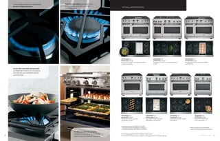 ESTUFAS PROFESIONALES
ZDP486NDPSS dual
ZGP486LDRSS sólo gas
Estufa de 120 cms/48’’ con seis quemadores
y una plancha.*
ZDP486NRPSS dual
ZGP486LRRSS sólo gas *
Estufa de 120 cms/48’’ con seis quemadores y
un grill.*
ZDP484NGPSS dual
ZGP484LGRSS sólo gas
Estufa de 120 cms/48’’ con cuatro quemadores,
un grill y una plancha. *
ZDP364NDPSS dual
ZGP364LDRSS sólo gas
Estufa de 90 cms/36’’ con cuatro
quemadores y una plancha**
ZDP366NPSS dual
ZGP366LRSS sólo gas
Estufa de 90 cms/36’’ con seis
quemadores**
ZDP364NRPSS dual
ZGP364LRRSS sólo gas
Estufa de 90 cms/36’’ con cuatro
quemadores y un grill.**
Características y especificaciones completas en págs. 53 y 54
Para las directrices para combinar campanas con el equipo de cocina, refiérase a pág. 60
* Respaldo backsplah ZXADJB48PSS / ZX12B48PS
** Respaldo backsplah ZXADJB36PSS / ZX12B36PSS
*** Respaldo backsplash ZXADJB30PSS / ZX12B30PSS
ZDP304NPSS dual
ZGP304LRSS sólo gas
Estufa de 76 cms/30’’ con
cuatro quemadores ***
Parrillas con extensión completa
Facilitan la manipulación de los platillos
gracias a que son totalmente extraíbles.
Amplio rango de potencia en quemadores
(Simmer a Súper quemador).
Las parrillas reversibles del quemador
son planas de un lado y con un contorno
único del otro para acomodar woks de
varios tamaños.
Reignición automática que asegura una
llama continua, volviendo a encender
automáticamente.
Modo certificado para Modo Sabbath
todas las estufas profesionales Monogram®
26 monogram.com 27
 