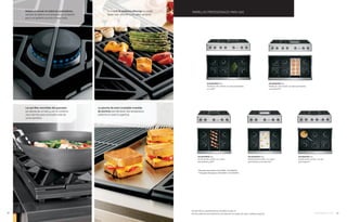 PARRILLAS PROFESIONALES PARA GAS
ZGU364NRPSS Gas
Parrilla de 90 cms/36’’ con cuatro
quemadores y grill**
*Respaldo Backsplash ZXADJB48P / ZX12B48PSS
** Respaldo Backsplash ZXADJB36P / ZX12B36PSS
ZGU364NDPSS Gas
Parrilla de 90 cms/36’’ con cuatro
quemadores y una plancha**
ZGU366NPSS Gas
Parrilla de 90 cms/36’’ con seis
quemadores**
ZGU486NRPSS Gas
Parrilla de 120 cms/48’’ con seis quemadores
y un grill*
ZGU486NDPSS Gas
Parrilla de 120 cms/48’’ con seis quemadores
y una plancha*
Características y especificaciones completas en pág. 55
Para las directrices de combinación de campanas con equipo de cocina, refiérase a pág. 60
La plancha de acero inoxidable revestida
de aluminio permite tener una temperatura
uniforme en toda la superficie.
Debido al simmer en todos los quemadores,
siempre se obtiene una temperatura constante
para una perfecta cocción a fuego lento.
En el Grill de cerámica infrarrojo se puede
desde asar un corte hasta sellar verduras.
Las parrillas reversibles del quemador
son planas de un lado y con un contorno
único del otro para acomodar woks de
varios tamaños.
28 monogram.com 29
 