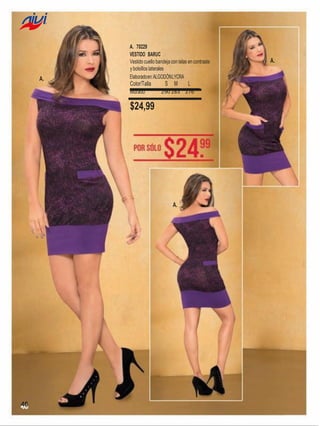 A.

A. 70229
VESTIDO BARUC
Vestido cuello bandeja con telas en contraste
y bolsillos laterales
Elaborado en: ALGODÓN LYCRA

Color/Talla
Morado

S

M

$24,99

A.

46

L

290 283 276

A.

 