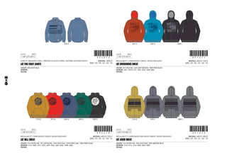 10
CODE
SLIM FIT, BRUSHED TWILL, PRINTED PLACED STRIPE, ENZYME SOFTNER WASH
1-SEP-13/15-SEP-13 !351372!351372
MATERIAL: 100% CO
SIZES: 128 - 140 - 152 - 164 - 176
LBT FIRE FROST SHIRTS
COLOUR: 5045 DUSTY BLUE
ARTWORK:
PATTERN:
	 5045 A
CODE
REGULAR FIT, CARBONISED SWEAT, INSIDE BRUSHED
1-JUL-13/15-JUL-13 !351471!351471
MATERIAL: 68% CO / 32% PL
SIZES: 128 - 140 - 152 - 164 - 176
LBT BROOKWOOD SWEAT
COLOUR: 3031 RUST RED - 5047 DEEP DRESDEN - 9009 PIRATE BLACK
ARTWORK: 3031: TPX19-1725 - 5047: 5056 - 9009: 8002
PATTERN:
	 3031 A	 5047 B	 9009 C
CODE
REGULAR FIT, CARBONISED SWEAT, INSIDE BRUSHED
1-SEP-13/15-SEP-13 !351470!351470
MATERIAL: 68% CO / 32% PL
SIZES: 128 - 140 - 152 - 164 - 176
LBT MILL SWEAT
COLOUR: 2516 DESERT SUN - 3013 ALPHAL RED - 5045 DUSTY BLUE - 6045 FOREST LAKE - 9009 PIRATE BLACK
ARTWORK: 2516: 9009 - 3013: 3052 - 5045: 5056 - 6045: 6046 - 9009: 1080
PATTERN:
	 2516 B	 3013 A	 5045 B	 6045 A	 9009 A
CODE
REGULAR FIT, CARBONISED MELANGE SWEAT, INSIDE BRUSHED
1-AUG-13/15-AUG-13 !351473!351473
MATERIAL: 60% CO / 40% PL
SIZES: 128 - 140 - 152 - 164 - 176
LBT ARUM SWEAT
COLOUR: 2516 DESERT SUN - 5045 DUSTY BLUE - 8003 MAREINE MELEE
ARTWORK: 2516: 2516 - 2516: 9009 - 8003: 9009
PATTERN:
	 2516 B	 5045 A	 8003 C
 