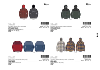 CODE
REGULAR FIT, MELANGE SWEAT LINED SHERPA
1-SEP-13/15-SEP-13 !351170!351170
MATERIAL: 73% CO / 27% PL
SIZES: 128 - 140 - 152 - 164 - 176
LBT PALLAS SUPERFLEECE
COLOUR: 3031 RUST RED - 8080 DEEP DARK MELEE
ARTWORK: 3031: 3052 - 8080: 8100
PATTERN:
	 3031 A	 8080 A
CODE
REGULAR FIT, MELANGE JERSEY BONDED MICROFLEECE
1-SEP-13/15-SEP-13 !351171!351171
MATERIAL: 65% PL / 35% CO
SIZES: 128 - 140 - 152 - 164 - 176
LBT TOLEDO SUPERFLEECE
COLOUR: 6032 OLIVE
ARTWORK:
PATTERN:
	 6032 A
CODE
SLIM FIT, 12GG, REVERSE KNIT, MELANGE COLORS
1-SEP-13/15-SEP-13 !351270!351270
MATERIAL: 100% CO
SIZES: 128 - 140 - 152 - 164 - 176
PRIAM PULLOVER
COLOUR: 3900 RED AOP - 5900 BLUE AOP
ARTWORK:
PATTERN:
	 3900 B	 5900 A
CODE
REGULAR FIT, YARN DYE, BRUSHED FLANNEL, SOFTNER WASH
1-SEP-13/15-SEP-13 !351371!351371
MATERIAL: 100% CO
SIZES: 128 - 140 - 152 - 164 - 176
LBT FIR SHIRTS
COLOUR: 1900 WHITE AOP - 5900 BLUE AOP
ARTWORK:
PATTERN:
	 1900 A	 5900 B
9
 