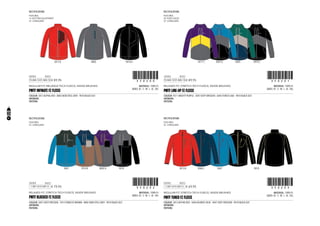 CODE
REGULAR FIT, MELANGE TECH FLEECE, INSIDE BRUSHED
15-AUG-13/31-AUG-13 !350200!350200
MATERIAL: 100% PL
SIZES: XS - S - M - L - XL - XXL
PMTF INFINATE FZ FLEECE
COLOUR: 3013 ALPHAL RED - 8002 NEW STEEL GREY - 9010 BLACK OUT
ARTWORK:
PATTERN:
FEATURES:
14 BOTTOM ADJUSTMENT
52 CHINGUARD
3013 B 8002 9010 A
RECTIFICATION:
€ 89,95
CODE
RELAXED FIT, STRETCH TECH FLEECE, INSIDE BRUSHED
15-AUG-13/31-AUG-13 !350201!350201
MATERIAL: 100% PL
SIZES: XS - S - M - L - XL - XXL
PMTF LINE-UP FZ FLEECE
COLOUR: 4511 MIGHTY PURPLE - 5047 DEEP DRESDEN - 6045 FOREST LAKE - 9010 BLACK OUT
ARTWORK:
PATTERN:
FEATURES:
50 FIXED HOOD
52 CHINGUARD
4511 C 5047 A 6045 9010 C
RECTIFICATION:
€ 89,95
CODE
REGULAR FIT, STRETCH TECH FLEECE, INSIDE BRUSHED
1-SEP-13/15-SEP-13 !350203!350203
MATERIAL: 100% PL
SIZES: XS - S - M - L - XL - XXL
PMTF TUNED FZ FLEECE
COLOUR: 3013 ALPHAL RED - 5046 ATLANTIC BLUE - 5047 DEEP DRESDEN - 9010 BLACK OUT
ARTWORK:
PATTERN:
FEATURES:
52 CHINGUARD
3013 A 5046 C 5047 9010
RECTIFICATION:
€ 69,95
CODE
RELAXED FIT, STRETCH TECH FLEECE, INSIDE BRUSHED
1-SEP-13/15-SEP-13 !350202!350202
MATERIAL: 100% PL
SIZES: XS - S - M - L - XL - XXL
PMTF BLOCKED FZ FLEECE
COLOUR: 5047 DEEP DRESDEN - 7014 TOBACCO BROWN - 8002 NEW STEEL GREY - 9010 BLACK OUT
ARTWORK:
PATTERN:
FEATURES:
52 CHINGUARD
RECTIFICATION:
5047 7014 B 8002 A 9010
€ 79,95
102
9103494 9103495 9103496 9103497
 