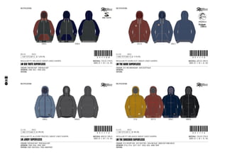 CODE
REGULAR FIT, BURN OUT, SWEAT LINED SHERPA
1-AUG-13/15-AUG-13 !351110!351110
MATERIAL: 60% CO / 40% PL
SIZES: XS - S - M - L - XL - XXL
LM THE GUIDE SUPERFLEECE
COLOUR: 3251 RED MAHOGANY - 5045 DUSTY BLUE
ARTWORK:
PATTERN:
3251 A 5045 C
RECTIFICATION:
€ 119,95
CODE
REGULAR FIT, MELANGE SWEAT LINED SHERPA
1-SEP-13/15-SEP-13 !351108!351108
MATERIAL: 73% CO / 27% PL
SIZES: XS - S - M - L - XL - XXL
LM SEB TOOTS SUPERFLEECE
COLOUR: 3900 RED AOP - 5900 BLUE AOP
ARTWORK: 3900: 3031 - 5900: 5056
PATTERN:
3900 A 5900 B
€ 129,95
RECTIFICATION:
CODE
REGULAR FIT, ALLOVER PRINTED, SWEAT LINED SHERPA
1-AUG-13/15-AUG-13 !351112!351112
MATERIAL: 80% CO / 20% PL
SIZES: XS - S - M - L - XL - XXL
LM JORDY SUPERFLEECE
COLOUR: 5900 BLUE AOP - 9900 BLACK AOP
ARTWORK: 5900: 5056 - 9900: 9009
PATTERN: 5900: 5045/5056 - 9900: 8080/9009
5900 A 9900 B
RECTIFICATION:
€ 99,95
CODE
REGULAR FIT, MELANGE SWEAT LINED SHERPA
1-SEP-13/15-SEP-13 !351114!351114
MATERIAL: 73% CO / 27% PL
SIZES: XS - S - M - L - XL - XXL
LM THE SHREDDER SUPERFLEECE
COLOUR: 2516 DESERT SUN - 3031 RUST RED - 5056 INK BLUE - 8080 DEEP DARK MELEE
ARTWORK: 2516: 2516 - 3031: 3251 - 5056: 5056 - 8080: 9009
PATTERN:
2516 3031 B 5056 C 8080 A
RECTIFICATION:
€ 99,95
44
9103580 9103581 9103582 9103583
 