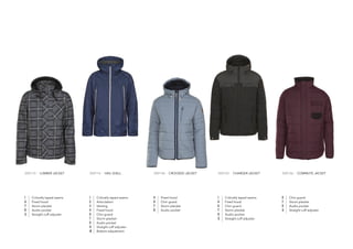 350112 | LUMBER JACKET 350116 | HAIL SHELL 350134 | CROOKED JACKET 350132 | CHARGER JACKET 350136 | COMMUTE JACKET
1 Critically taped seams
4 Fixed hood
7 Storm placket
8 Audio pocket
11 Straight cuff adjuster
1 Critically taped seams
2 Articulation
3 Venting
4 Fixed hood
6 Chin guard
7 Storm placket
8 Audio pocket
11 Straight cuff adjuster
14 Bottom adjustment
4 Fixed hood
6 Chin guard
7 Storm placket
8 Audio pocket
1 Critically taped seams
4 Fixed hood
6 Chin guard
7 Storm placket
8 Audio pocket
11 Straight cuff adjuster
6 Chin guard
7 Storm placket
8 Audio pocket
11 Straight cuff adjuster
 