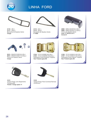 2122
Chave Prego Para Controle Remoto
(Chifrinho)
2121
Chave Prego com Alojamento
Transponder
Fiesta / Cargo após 11
LINHA FORD
26
NO
VO
NO
VO
 