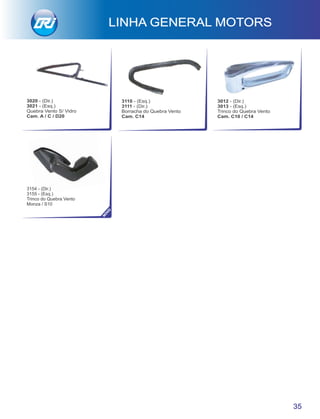 3110 - (Esq.)
3111 - (Dir.)
Borracha do Quebra Vento
Cam. C14
LINHA GENERAL MOTORS
3012 - (Dir.)
3013 - (Esq.)
Trinco do Quebra Vento
Cam. C10 / C14
35
3020 - (Dir.)
3021 - (Esq.)
Quebra Vento S/ Vidro
Cam. A / C / D20
3154 - (Dir.)
3155 - (Esq.)
Trinco do Quebra Vento
Monza / S10
NO
VO
 