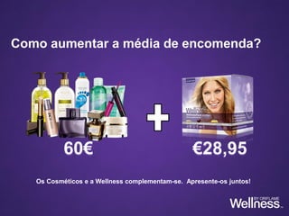 Os Cosméticos e a Wellness complementam-se. Apresente-os juntos!
Como aumentar a média de encomenda?
 