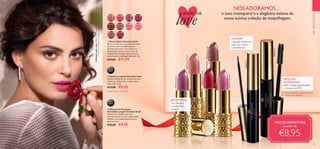 22 23
31377PinkDelicacy
31376BeigeSuede
31380RedAttraction
31378FrostedRose
31379VioletDawn
  Batom Jewel Giordani Gold
Batons suaves com uma poderosa ação
hidratante para uns lábios macios
durante todo o dia. Tons clássicos e
intensos que duram horas e com um
acabamento cremoso. Apresentados
numa luxuosa embalagem dourada. 4 g.
 €19,00 €11,95
  Eyeliner Líquido Giordani Gold
Eyeliner líquido de cor intensa, que seca
e deixa um acabamento lacado e dura
todo o dia*
. 4 ml.
 €15,00 €8,95
  Máscara de Pestanas
Incredible Length Giordani Gold
Máscara de comprimento com
microfibras que cria um comprimento
sedutor e uma separação pestana a
pestana. 8 ml.
 €18,00 €9,95
EMDESTAQUE
BATOM JEWEL
Tons vibrantes
e suavidade de
caxemira
MÁSCARA
DE PESTANAS
define e alonga magnificamente
as pestanas até 49%*
PREÇOS IRRESISTÍVEIS
a partir de
€8,95
EYELINER
Aplicador ultrapreciso
para traços intensos
e deslumbrantes
NÓSADORAMOS…
o luxo intemporal e a elegância italiana da
nossa icónica coleção de maquilhagem.
22744
Dusky
Nude
31376
Beige
Suede
22746
Pink
Secret
31377
Pink
Delicacy
22748
Rose
Blossom
31378
Frosted
Rose
22749
Cerise
Pink
31379
Violet
Dawn
22752
Warm
Coral
31380
Red
Attraction
32250
Black
32079
Black



32250Black
32079Black
SHARETHE
love
AModeloestáausar:BatomJewelGiordaniGold31378FrostedRose,
MáscaradePestanasIncredibleLengthGiordaniGold32079Black.
*
Testado pelos consumidores *
Clinicamente testado – comparativamente
com pestanas sem máscara
 