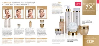 8 9
4 PASSOS PARA UMA PELE MAIS DENSA
E CONTORNOS MAIS DEFINIDOS
Aplique sobre o rosto e pescoço
com um algodão. Evite a zona de
contorno dos olhos.
Aplique suavemente sobre o rosto
e pescoço, usando as extremidades
dos dedos. Evite a zona de contorno
dos olhos.
Aplique o sérum de manhã e à noite
na pele limpa.Aplique no rosto com
as extremidades dos dedos, evitando
a zona dos olhos.
EMDESTAQUE
NOVO
Potenciado pela Tecnologia
GenisteinSOY
e Extrato de Células
EstaminaisVegetais de Plantago
lanceolata**
.
*
Resultado clinicamente comprovado para a hidrtação, com
a Rotina Diária de Cuidados do Rosto Oriflame, usando o
Conjunto de Cuidados do RostoTime Restore NovAge,
em comparação com a limpeza e creme de dia apenas.
**
Creme de Dia e Creme de Noite.
 ﻿Conjunto Time Restore NovAge
Contém 6 produtos de tamanho standard.
28972 €233,00
O Conjunto de Cuidados do
RostoTime Restore NovAge inclui
Limpeza,Tónico, Creme de
Olhos e Lábios, Sérum, Creme
de Dia e Creme de Noite. Ao seguir
a Rotina Diária de Cuidados do Rosto
da Oriflame com o ConjuntoTime
Restore NovAge, obterá resultados,
clinicamente comprovados, 7 vezes
superiores aos obtidos caso utilizasse
apenas a limpeza e creme de dia*
.
Cuidados do Rosto
Time Restore NovAge
CONJUNTO DE 6 PRODUTOS
por apenas
€139+ DE 40% DESCONTO
Aplique na pele do contorno dos
olhos limpa e no contorno do lábio
superior, de manhã e à noite, antes
de aplicar o sérum e o creme de
dia / creme de noite
Recomendado para 50+
UTILIZAÇÃO: UTILIZAÇÃO: UTILIZAÇÃO: UTILIZAÇÃO:
PASSO 2:
OLHOS
PASSO 3:
POTENCIAR
PASSO 4:
HIDRATAR
O Creme de Olhos e Lábios Time
Restore é formulado com base
nas particularidades das zonas do
contorno dos olhos e lábios.Ajuda
a suavizar as rugas profundas e
a redensificar a pele para uma
aparência mais jovem.
O Sérum Revitalizante Time
Restore é formulado para
proporcionar uma hidratação
intensa à sua pele, resultando
numa aparência completamente
rejuvenescida. Desenvolvido para
potenciar a ação do creme de dia
e do creme de noite.
O Creme de Dia Multicorretor
Time Restore é formulado com
FPS 15 para ajudar a proteger
a pele dos efeitos prejudiciais
dos raios UV durante o dia. O
Creme de Noite Regenerador
Time Restore confere nutrição às
células cutâneas, no período
de repouso.
PASSO 1:
LIMPAR
Removem a maquilhagem, células
mortas e outras impurezas da pele,
permitindo que os seus produtos
sejam mais bem absorvidos e
assim obterá melhores resultados.
O Leite de Limpeza Suavizante e
a Loção Tonificante e Suavizante
NovAge deixam a pele limpa,
nutrida e hidratada.
Aplique a LoçãoTonificante NovAge
após a limpeza de manhã e à noite.
RESULTADOS
7XSUPERIORES
COM A ROTINA DIÁRIA DE CUIDADOS DO
ROSTO ORIFLAME*
 