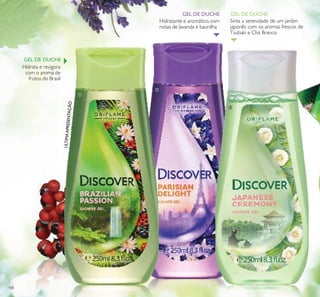 108
Sinta a serenidade de um jardim
japonês com os aromas frescos de
Tsubaki e Chá Branco.
Hidrata e revigora
com o aroma de
frutos do Brasil
ÚLTIMAAPRESENTAÇÃO
Hidratante e aromático, com
notas de lavanda e baunilha
GEL DE DUCHE
GEL DE DUCHE GEL DE DUCHE
ቢ
ባ
ቤ
 