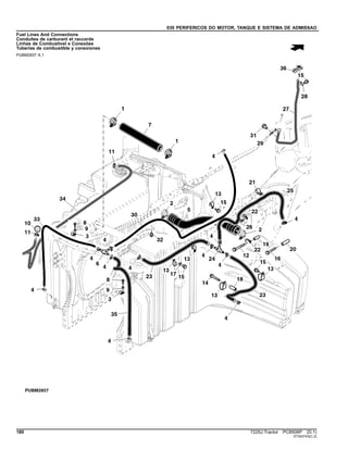 030 PERIFERICOS DO MOTOR, TANQUE E SISTEMA DE ADMISSAO
Fuel Lines And Connections
Conduites de carburant et raccords
Linhas de Combustível e Conexões
Tuberías de combustible y conexiones
PUBM2837 A.1
180 7225J Tractor PC8506P (D.1)
ST343743(C.2)
 