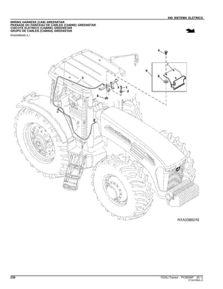 040 SISTEMA ELETRICO
WIRING HARNESS (CAB) GREENSTAR
PASSAGE DU FAISCEAU DE CABLES (CABINE) GREENSTAR
CHICOTE ELETRICO (CABINE) GREENSTAR
GRUPO DE CABLES (CABINA) GREENSTAR
RXA0086049 A.1
238 7225J Tractor PC8506P (D.1)
ST343768(A.2)
 