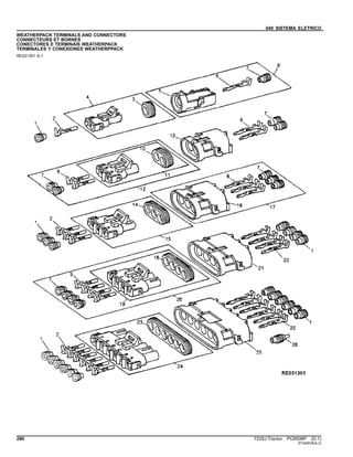 040 SISTEMA ELETRICO
WEATHERPACK TERMINALS AND CONNECTORS
CONNECTEURS ET BORNES
CONECTORES E TERMINAIS WEATHERPACK
TERMINALES Y CONEXIONES WEATHERPPACK
RE031301 A.1
286 7225J Tractor PC8506P (D.1)
ST345035(A.2)
 