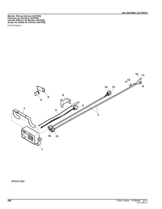 040 SISTEMA ELETRICO
Monitor Wiring Harness (AUTEQ)
Faisceau de moniteur (AUTEQ)
Chicote Elétrico do Monitor (AUTEQ)
Grupo de cables de monitor (AUTEQ)
ETN18172A0 A.1
296 7225J Tractor PC8506P (D.1)
ST614206(A.2)
 