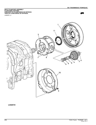 054 TRANSMISSAO POWRQUAD
INPUT PLANETARY ASSEMBLY
PLANÉTAIRE D'ENTRÉE
CONJUNTO DE PLANETARIOS DE ENTRADA
TREN DE PLANETARIOS DE ENTRADA
LX048781 A.1
316 7225J Tractor PC8506P (D.1)
ST294117(E.1)
 